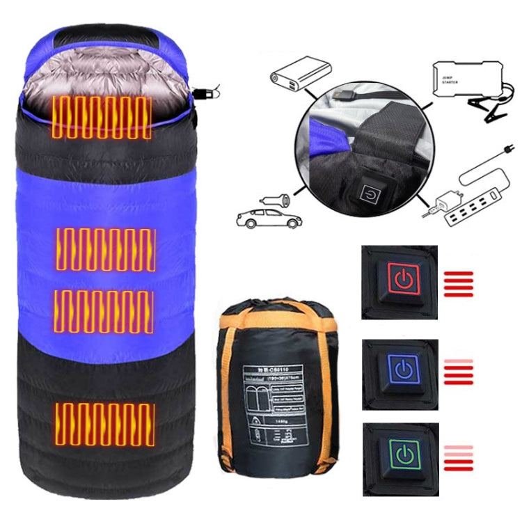 USB Electric Heating Down Cotton Sleeping Bag 3-speed Temperature Adjustment (180+30)x75cm