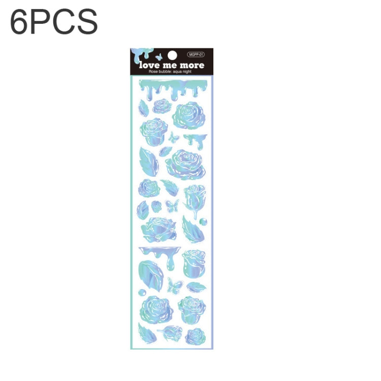 6 PCS Rose Bubble Series Hand Account Laser Waterproof PVC Sticker