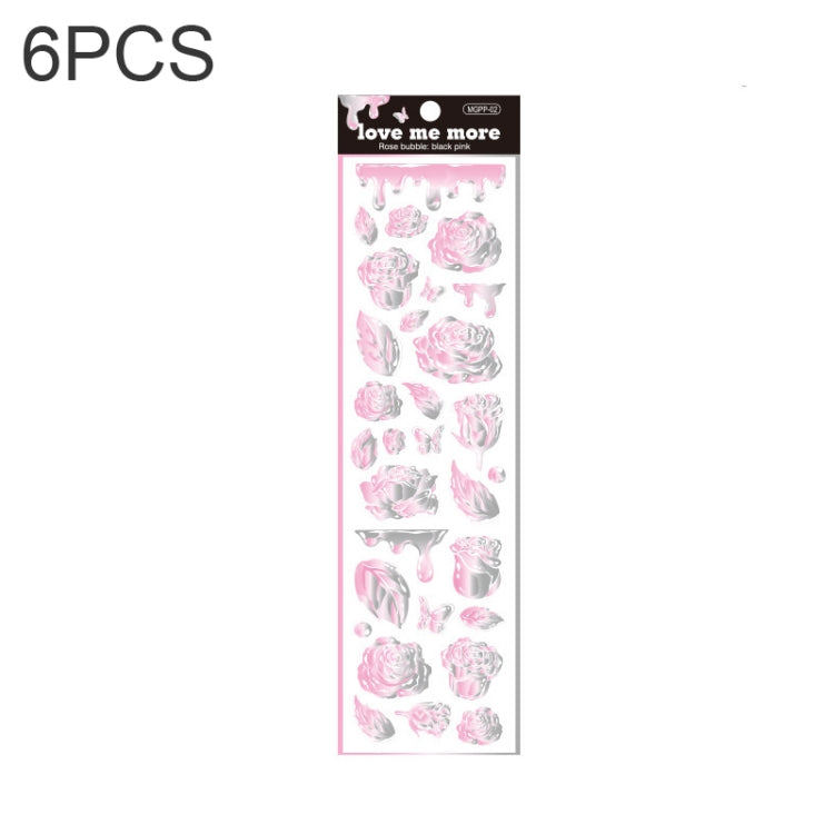 6 PCS Rose Bubble Series Hand Account Laser Waterproof PVC Sticker
