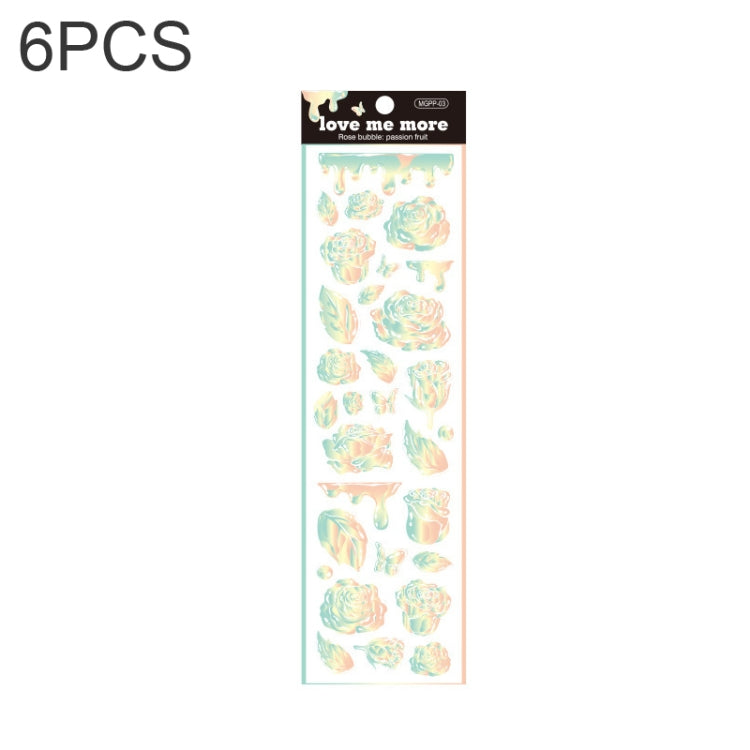 6 PCS Rose Bubble Series Hand Account Laser Waterproof PVC Sticker