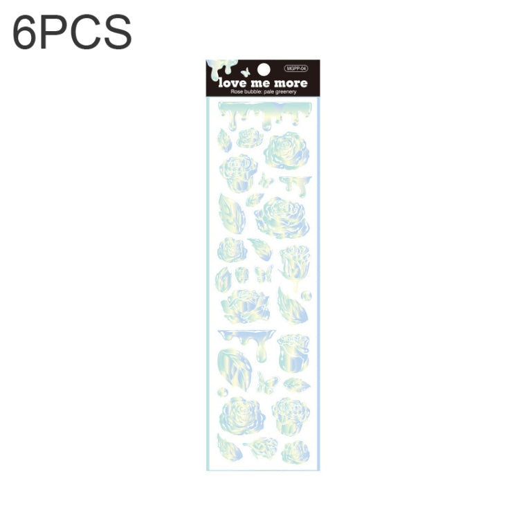 6 PCS Rose Bubble Series Hand Account Laser Waterproof PVC Sticker