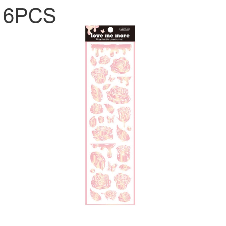 6 PCS Rose Bubble Series Hand Account Laser Waterproof PVC Sticker