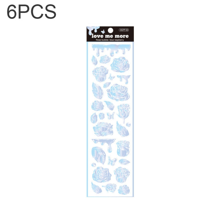 6 PCS Rose Bubble Series Hand Account Laser Waterproof PVC Sticker
