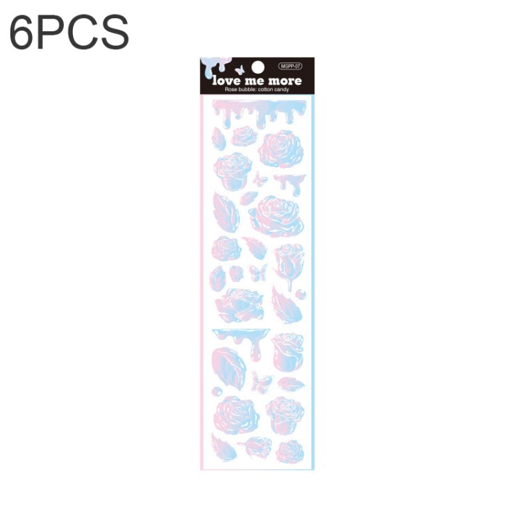 6 PCS Rose Bubble Series Hand Account Laser Waterproof PVC Sticker