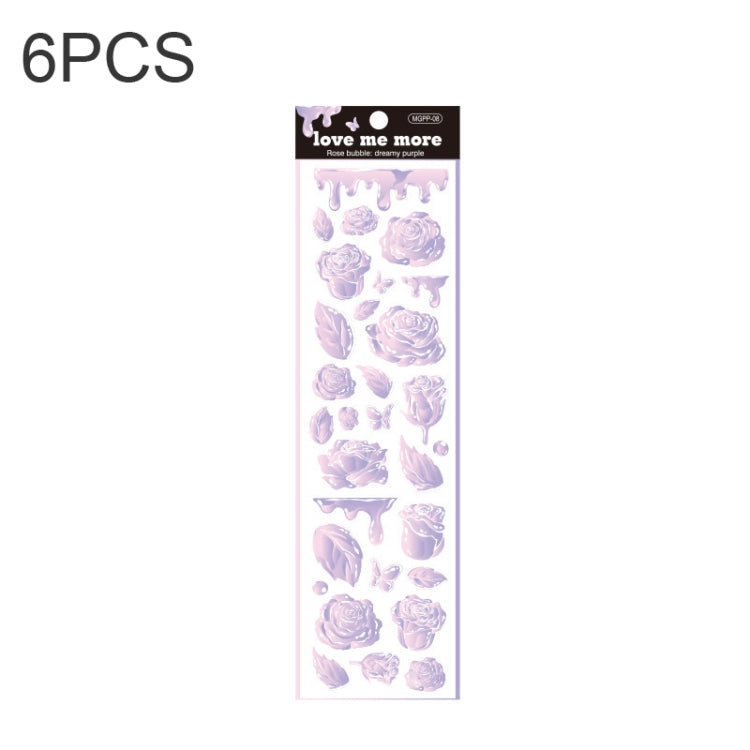 6 PCS Rose Bubble Series Hand Account Laser Waterproof PVC Sticker