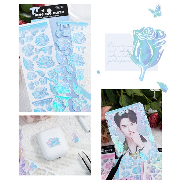 6 PCS Rose Bubble Series Hand Account Laser Waterproof PVC Sticker