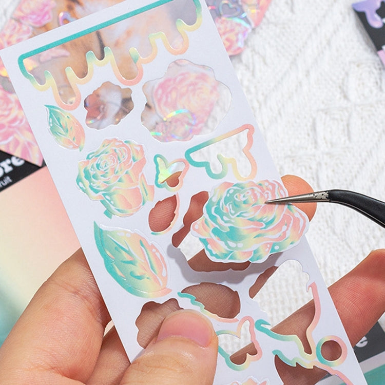 6 PCS Rose Bubble Series Hand Account Laser Waterproof PVC Sticker