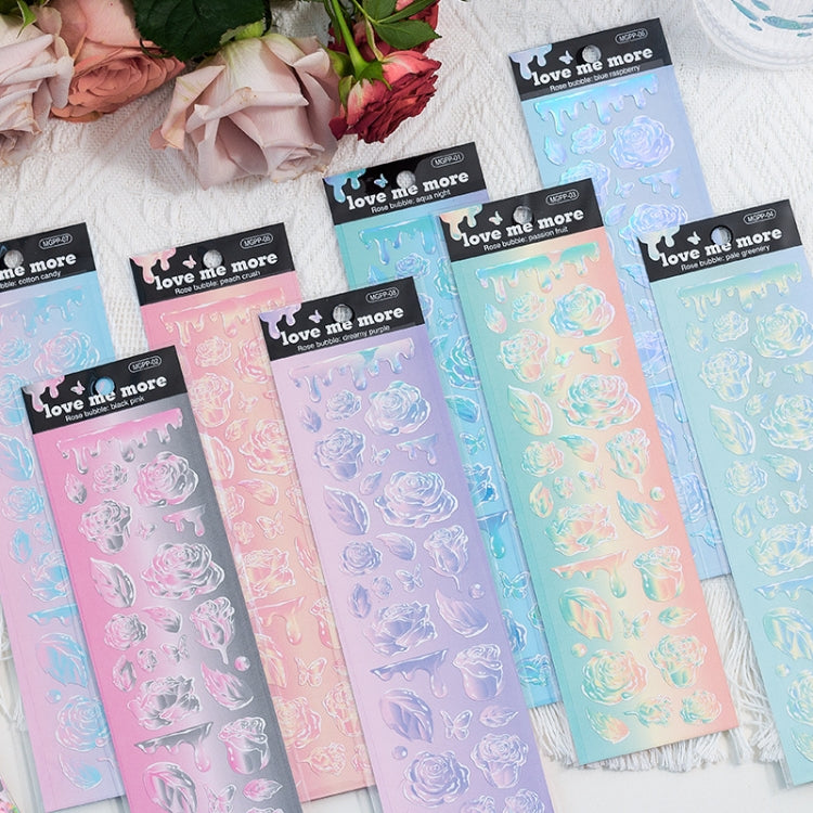 6 PCS Rose Bubble Series Hand Account Laser Waterproof PVC Sticker