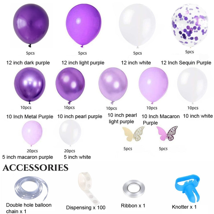 120 In 1 Purple Metal Balloon Set Kids Birthday Party Butterfly Balloon Chain Decoration