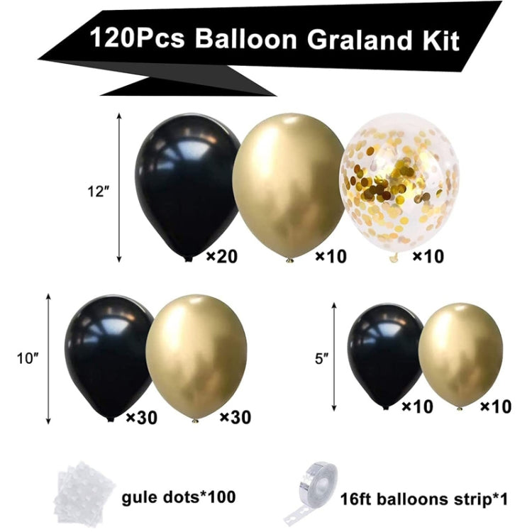 120 In 1 Black Gold Sequin Latex Balloons Wedding Birthday Party Decoration Supplies(QQTZ-1326)