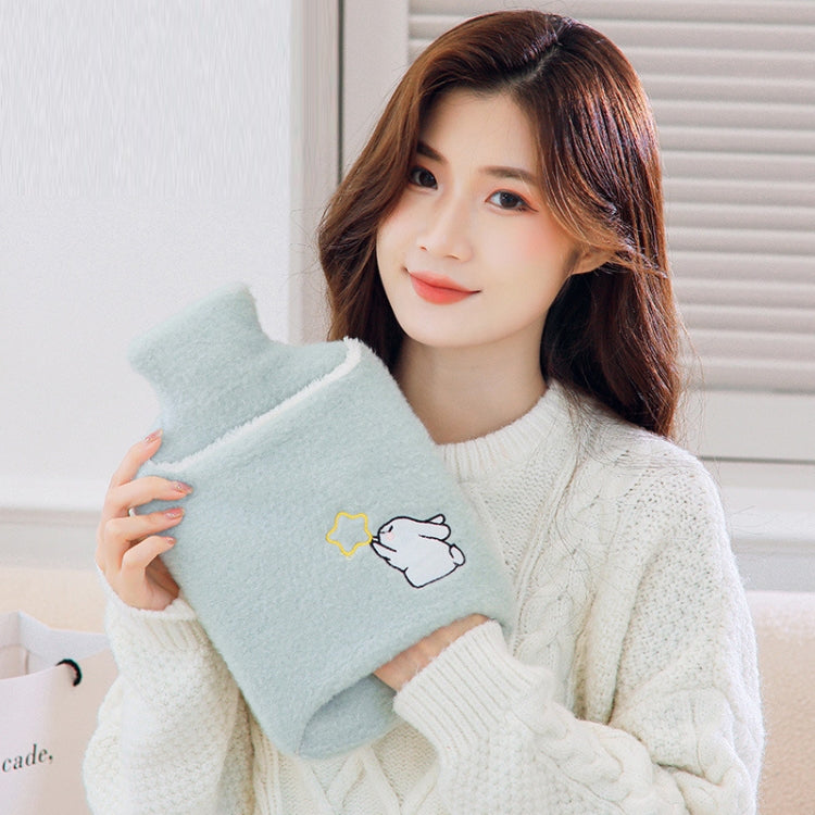 Detachable Washing Cloth Cover Rubber Hot Water Bag Can Be Intervened, Color: Green Star Rabbit 1000ML