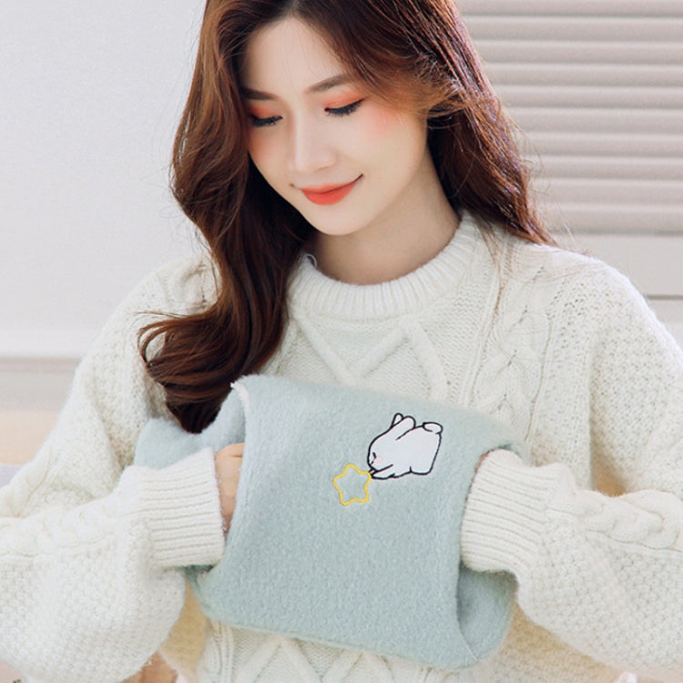 Detachable Washing Cloth Cover Rubber Hot Water Bag Can Be Intervened, Color: Green Star Rabbit 1000ML
