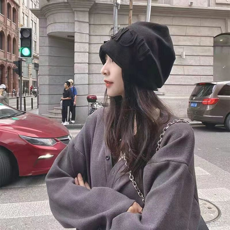 Letter Patch Ear-Protection Warm Vintage Knit Hat