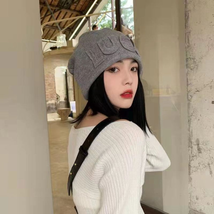 Letter Patch Ear-Protection Warm Vintage Knit Hat