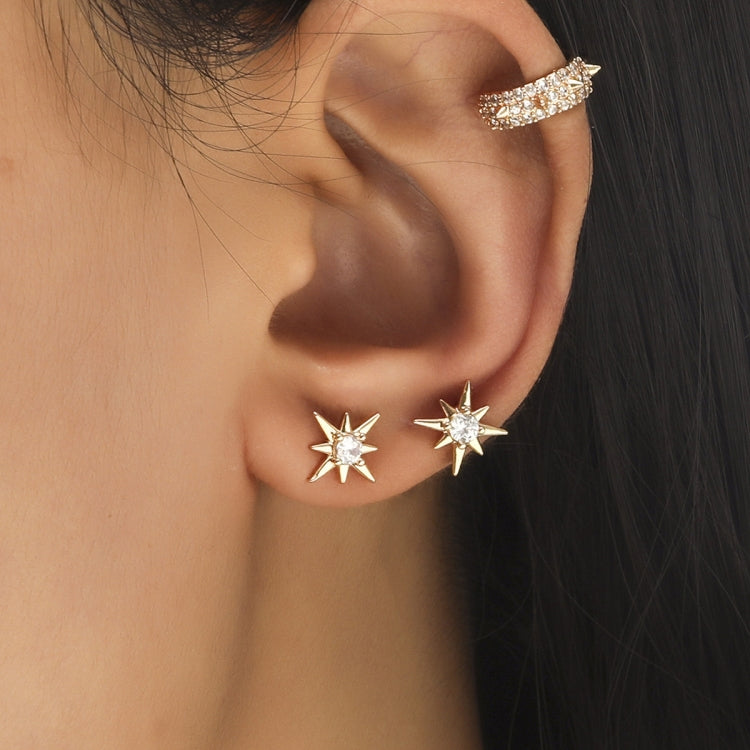 DZ-517 Simple Small Drilling Lug Clip Geometric Zircon Earrings