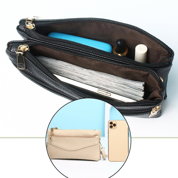 P05 Women Double Zipper Small Square Bag Multi-layer Shopping Mobile Phone Bag Coin Purse