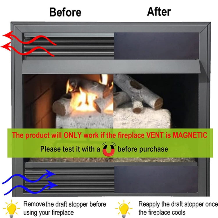 2 PCS Magnetic Fireplace Draft Stopper Fireplace Cover to Block Cold Air 91.44 x 10.16cm