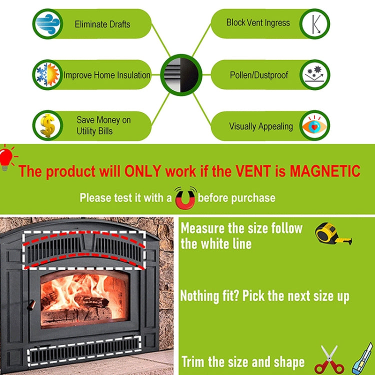 2 PCS Magnetic Fireplace Draft Stopper Fireplace Cover to Block Cold Air 91.44 x 15.24cm