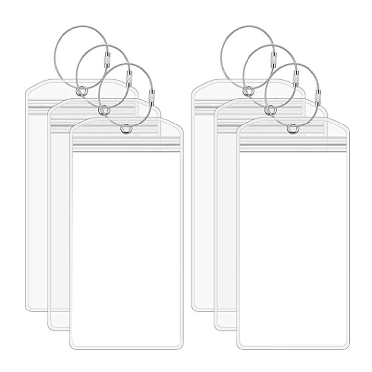 6 PCS QD-2501 Stainless Steel Key Ring Transparent PVC Luggage Tag(18.5x9cm)