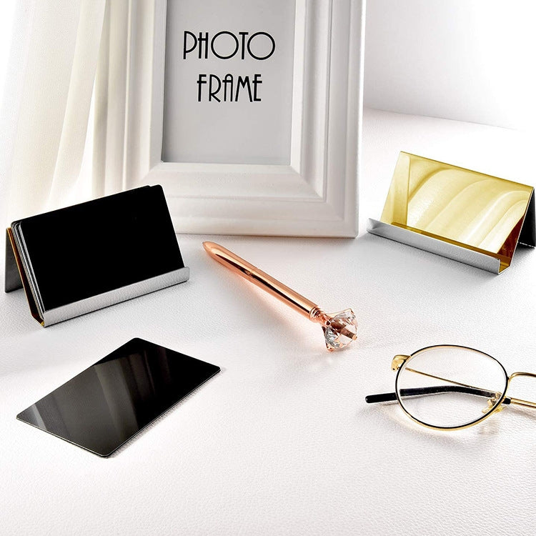 2 PCS ZT7414 304 Stainless Steel Mirror Desktop Name Card Storage Rack