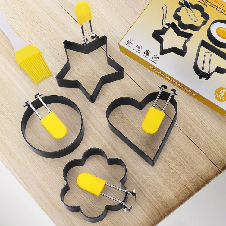 Egg Ring Iron Spray Non-Stick Round Omelette Model Omelette Mold(4 PCS Circle Heart Flower Star)
