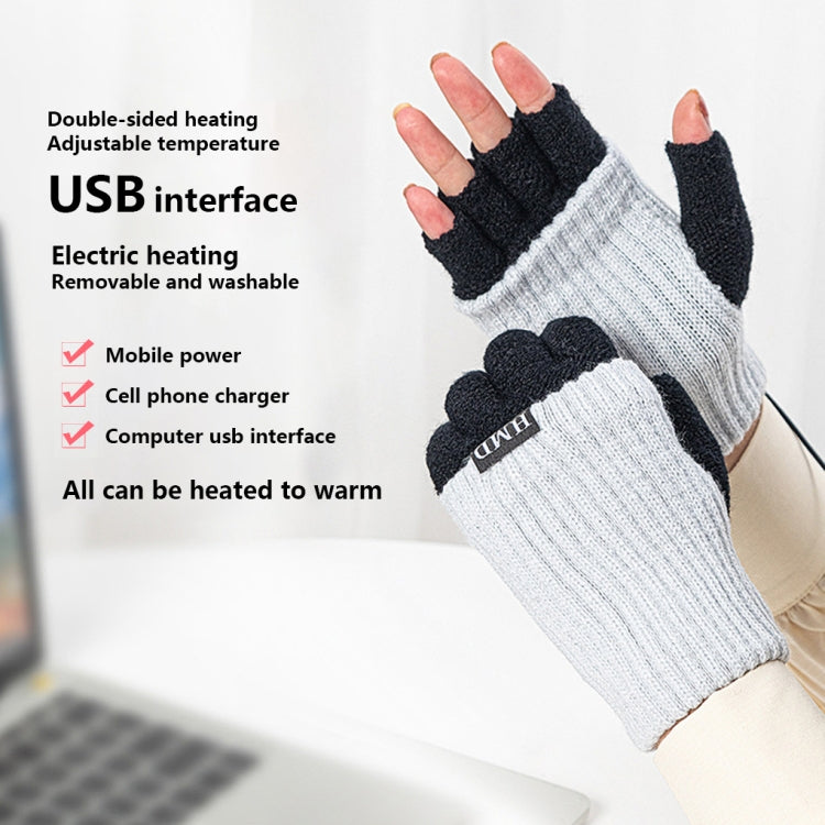 Winter USB Rechargeable Heated Half Finger Gloves, Size: Free Size
