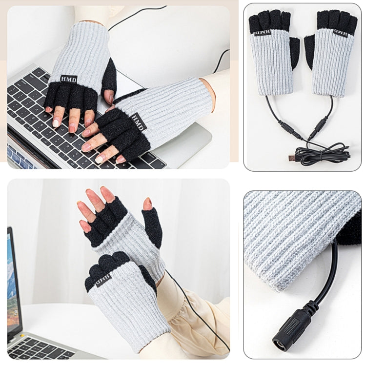 Winter USB Rechargeable Heated Half Finger Gloves, Size: Free Size