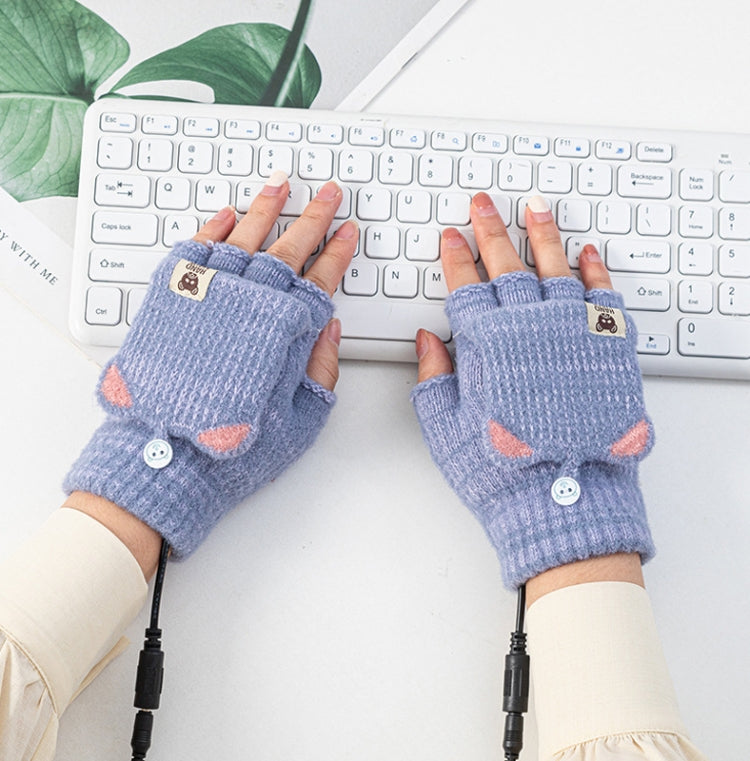 Winter Office USB Heating Warm Half Finger with Cover Gloves Heated Pad, Size: Free Size