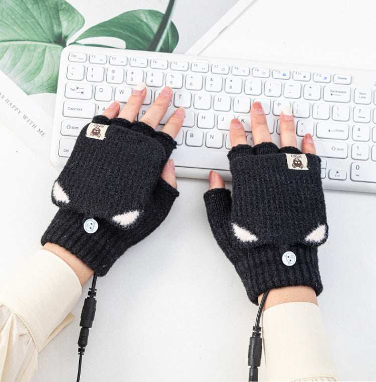 Winter Office USB Heating Warm Half Finger with Cover Gloves Heated Pad, Size: Free Size