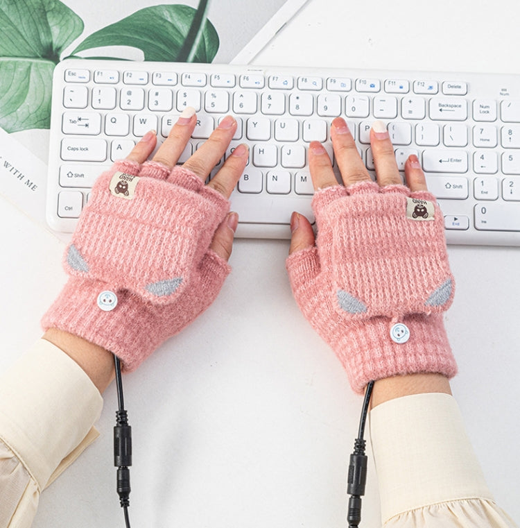Winter Office USB Heating Warm Half Finger with Cover Gloves Heated Pad, Size: Free Size