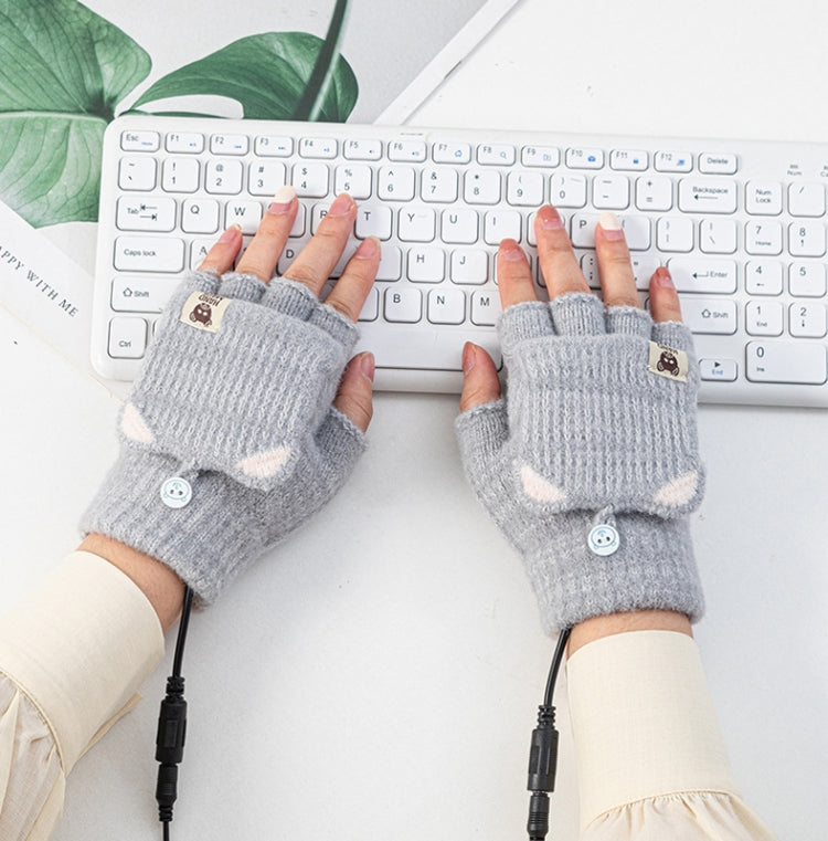 Winter Office USB Heating Warm Half Finger with Cover Gloves Heated Pad, Size: Free Size