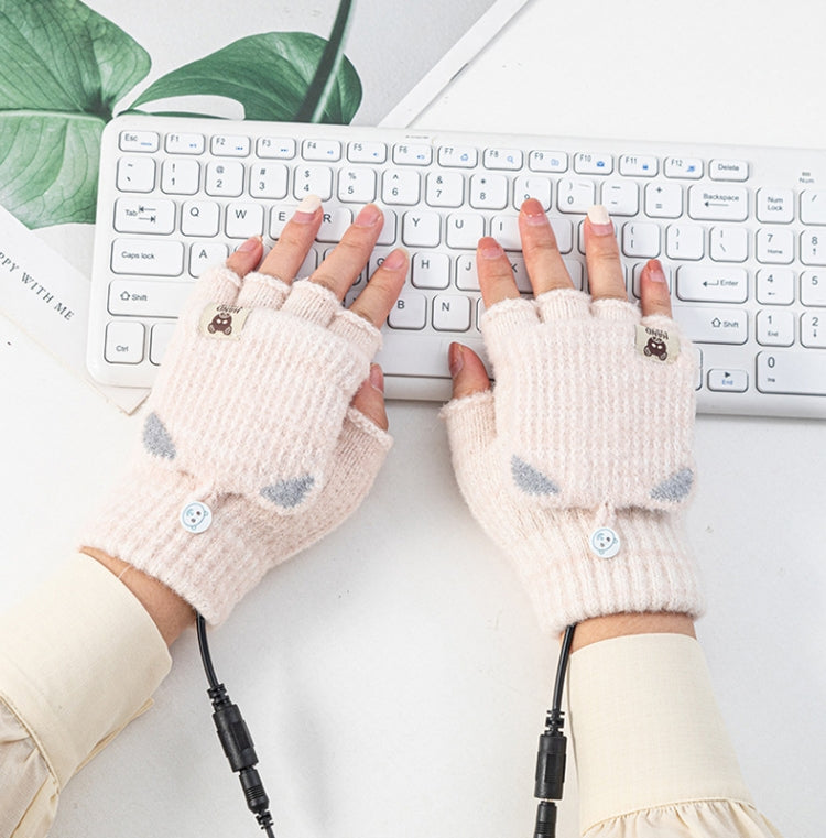Winter Office USB Heating Warm Half Finger with Cover Gloves Heated Pad, Size: Free Size