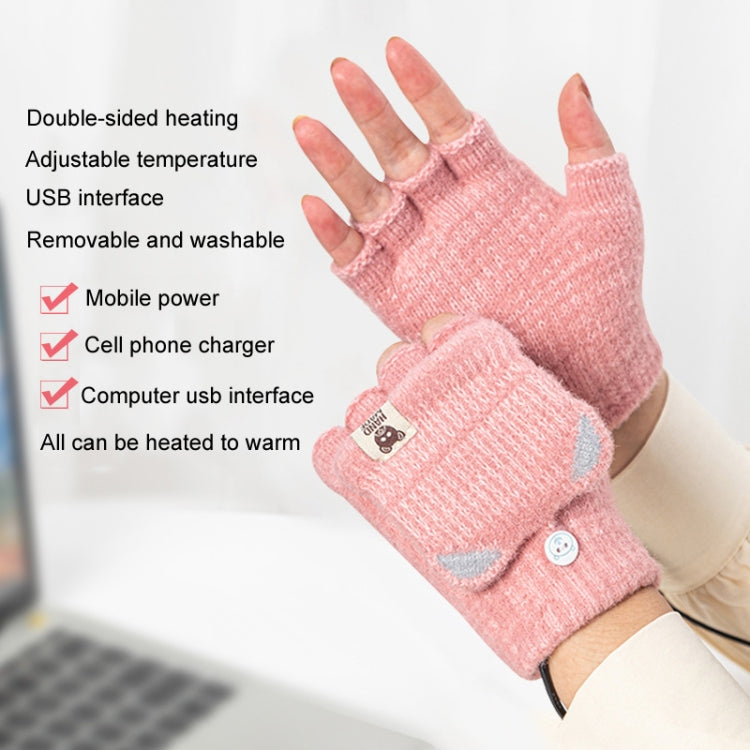 Winter Office USB Heating Warm Half Finger with Cover Gloves Heated Pad, Size: Free Size
