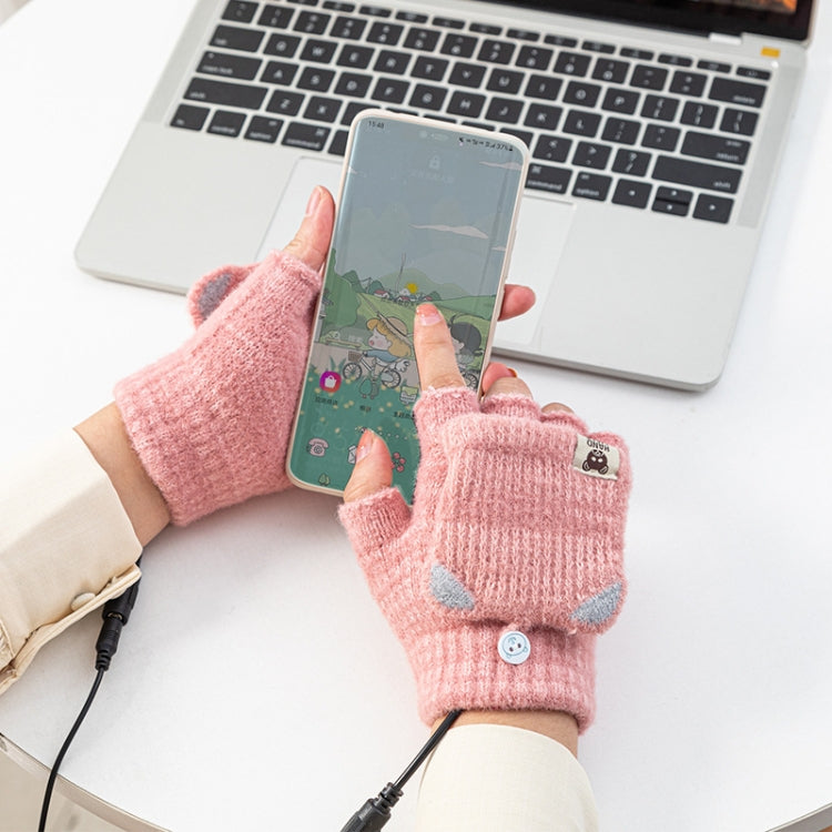 Winter Office USB Heating Warm Half Finger with Cover Gloves Heated Pad, Size: Free Size