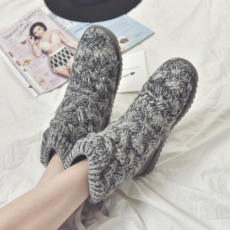 A1 Autumn and Winter Knitted Wool Fleece Thickened Non-slip Boots, Size: 35