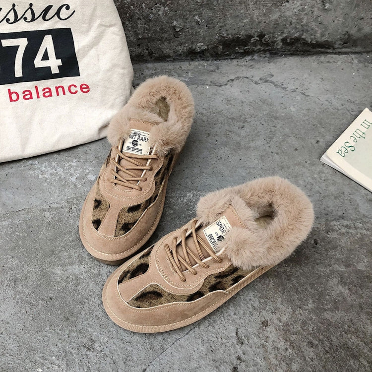 C18 Autumn and Winter Round Toe Leopard Print Fleece Warm Snow Boots, Size: 37