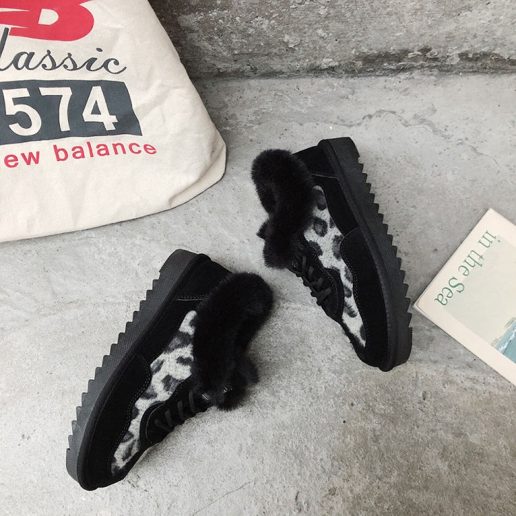 C18 Autumn and Winter Round Toe Leopard Print Fleece Warm Snow Boots, Size: 37