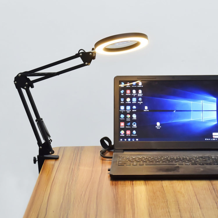 5X Magnifying Glass LED Folding Long Arm Clip Light Eye-protection USB Reading Lamp, Size: Medium(Black)