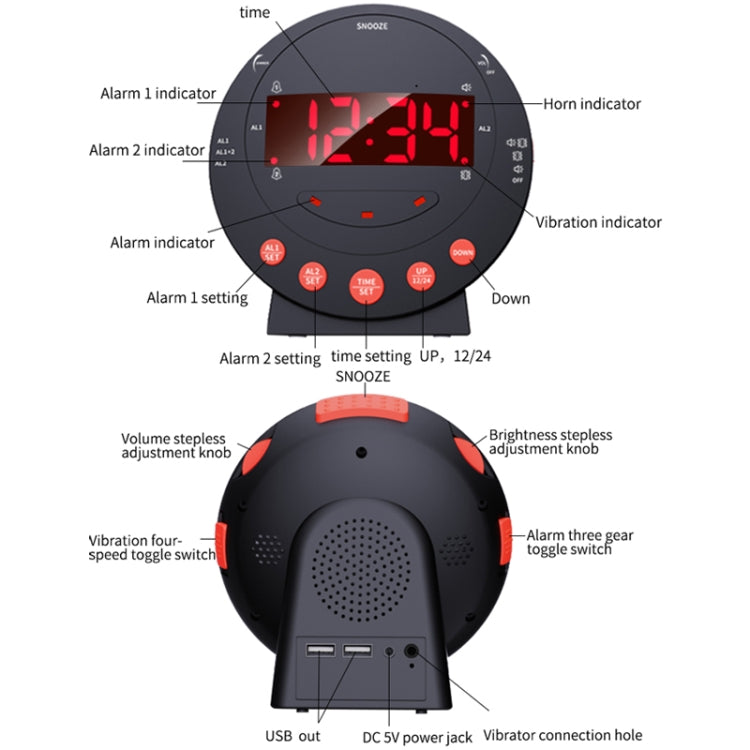 TS-BC600 Powerful Vibrating Digital Alarm Clock For The Hearing-impaired Elderly