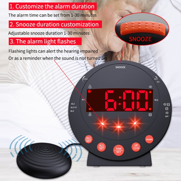 TS-BC600 Powerful Vibrating Digital Alarm Clock For The Hearing-impaired Elderly