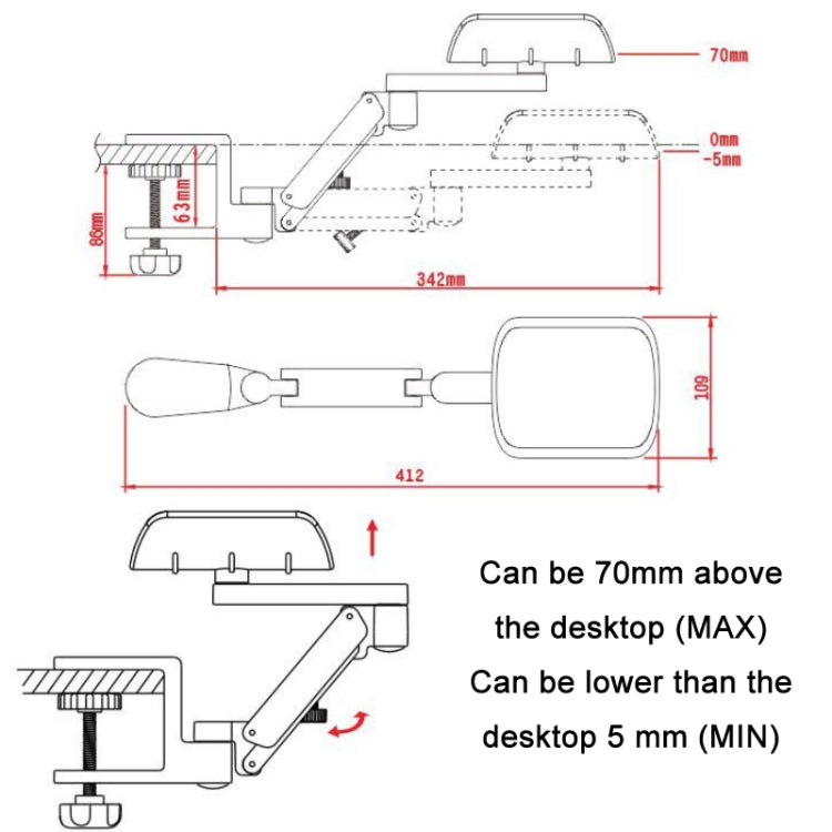 Aluminum Alloy Computer Desk Wrist Brace Arm Bracket, Color: Liftable Silver