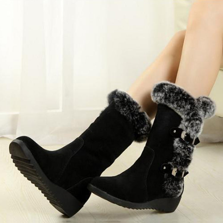 Women Mid-calf Snow Boots Thick-soled Faux Rabbit Fur Cotton Boots, Size: