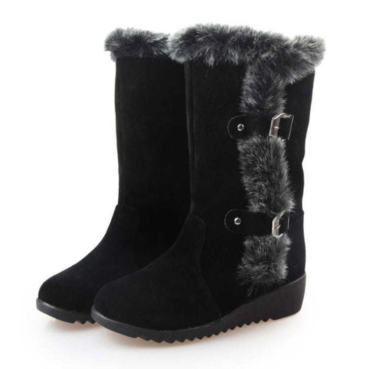 Women Mid-calf Snow Boots Thick-soled Faux Rabbit Fur Cotton Boots, Size:
