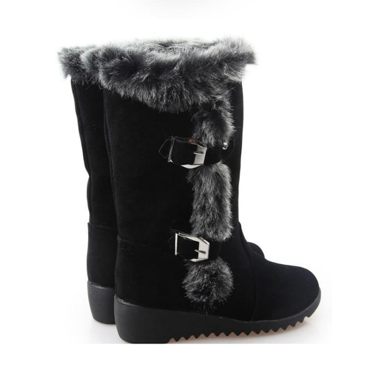 Women Mid-calf Snow Boots Thick-soled Faux Rabbit Fur Cotton Boots, Size: