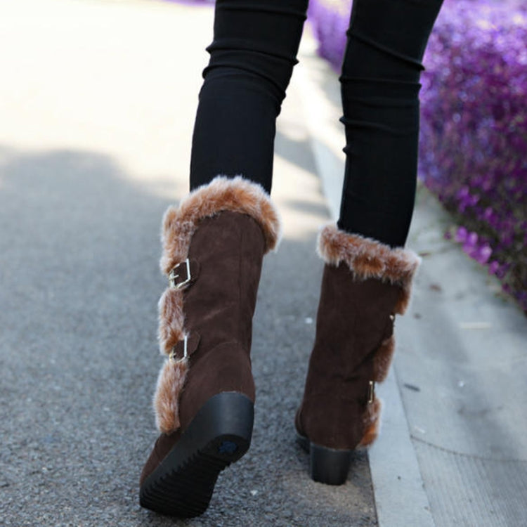 Women Mid-calf Snow Boots Thick-soled Faux Rabbit Fur Cotton Boots, Size: