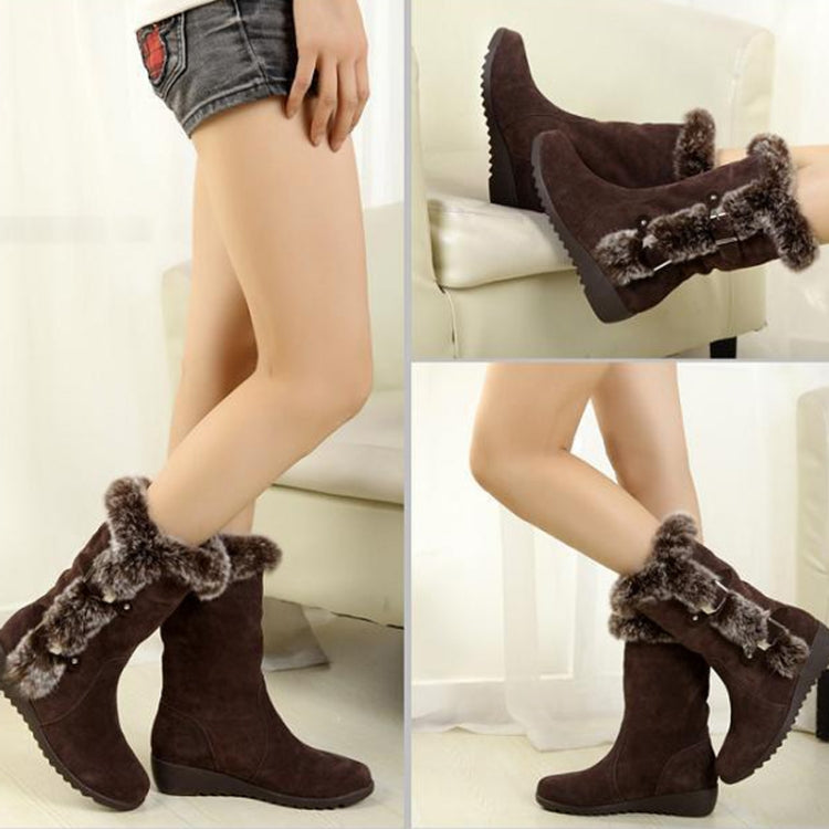 Women Mid-calf Snow Boots Thick-soled Faux Rabbit Fur Cotton Boots, Size: