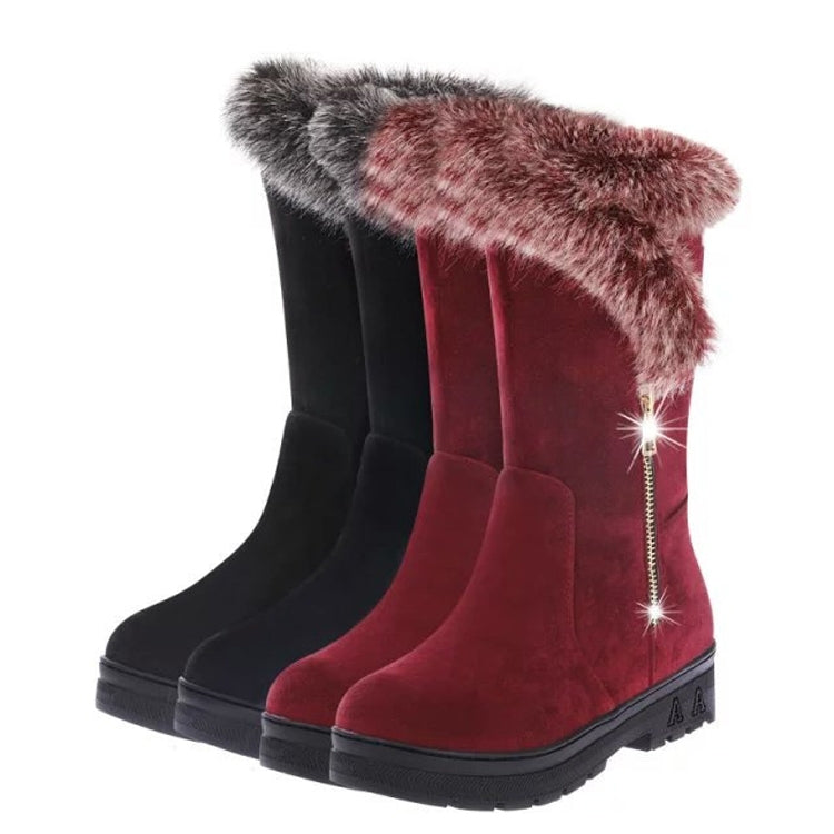 Women Winter Thick Bottom Snow Boots Thick Heel Rabbit Fur Cotton Boots, Size: