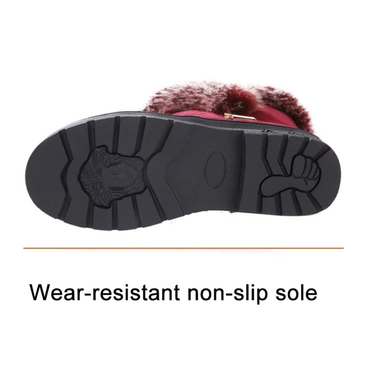 Women Winter Thick Bottom Snow Boots Thick Heel Rabbit Fur Cotton Boots, Size: