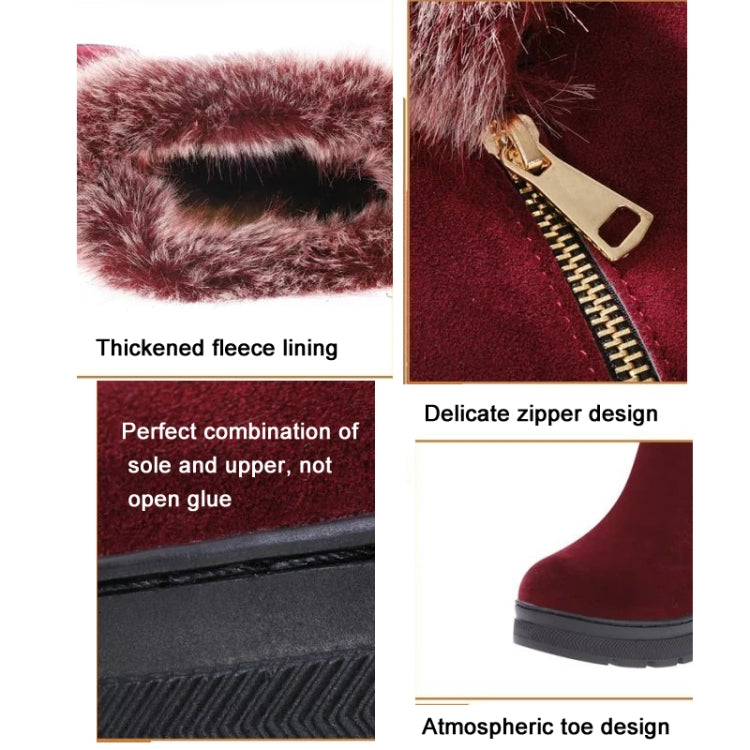 Women Winter Thick Bottom Snow Boots Thick Heel Rabbit Fur Cotton Boots, Size: