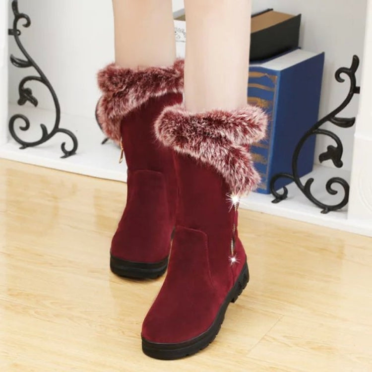 Women Winter Thick Bottom Snow Boots Thick Heel Rabbit Fur Cotton Boots, Size: